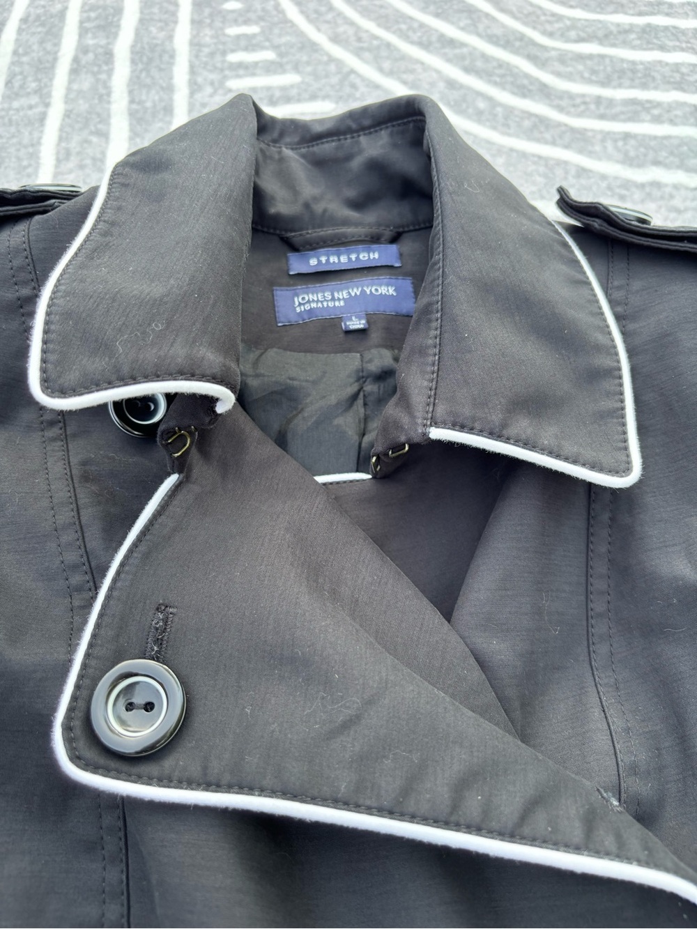 Jones New York Trench Coat, Black and White, Double-Breasted, Belted, Large - Picture 3 of 15